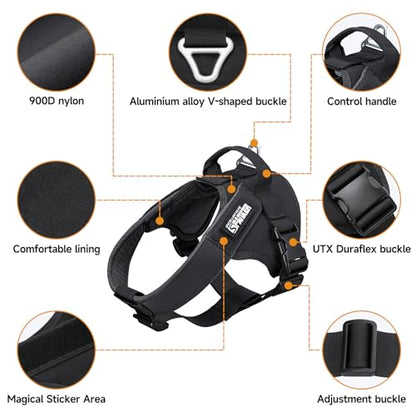 EXCELLENT ELITE SPANKER Tactical Dog Harness Patrol Harness Service Dog Vest Military Dog Vest Working Dog Vest with Handle(Black-S) - color: Black, size: S-(23.5 - 29.5")