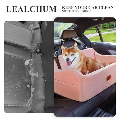 Lealchum Dog Car Seat for Medium/Large Dogs,2 Clip-On Safety Leashs for 2 Small Dogs,Removable and Washable Comfy Pet Car Seat,Easy to Install and Clean (Pink, Large) - color: Pink