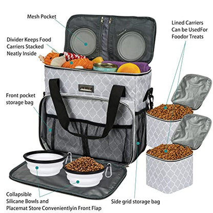BAGLHER Dog Travel Bag, Pet Travel Bag (ALL Pet Travel Supplies), With 2 Pet Food Containers and 2 Collapsible Silicone Bowls; Essential Kits for Pet Travel DLwhite - color: DLwhite, size: Medium