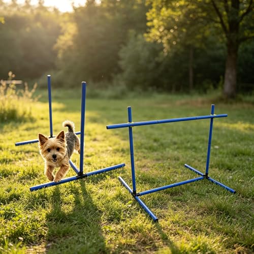 2.6 FT Dog Agility Jumps Adjustable Dog Jump Hurdles & Weave Poles | Dog Agility Jumping Hurdles Complete Obstacle Course Gear for Indoor/Outdoor Use & Daily Agility Training