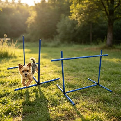 2.6 FT Dog Agility Jumps Adjustable Dog Jump Hurdles & Weave Poles | Dog Agility Jumping Hurdles Complete Obstacle Course Gear for Indoor/Outdoor Use & Daily Agility Training