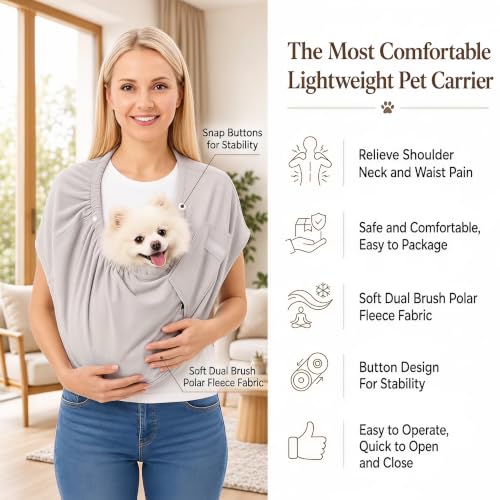 Cat Sling & Dog Sling Carrier for Small Dogs and Cats (3-14 lbs) – Ultra Soft Fleece Puppy Carrier for Indoor Home Use,Hands-Free Cat Carrier with Wide Shoulder Strap, Cozy Pet Sling (Grey) - color: Grey