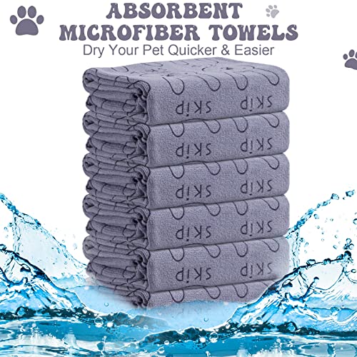 Peryiter 8 Pcs Dog Drying Towels Bulk 55'' x 28'' Pet Grooming Absorbent Microfiber Dog Bath Towels Quick Drying Puppy Bathing Towel for Small Medium Large Cats Pets Bathing Grooming(Grey) - color: Grey