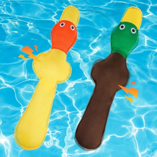 EXPAWLORER Floating Dog Water Pool Toys - 2 Pack Stuffed Duck Dog Toys Long, Pet Summer Essentials for Fetch & Training, Built-in Squeaky Ball Loud Sound for Small Medium Large Breeds, Yellow