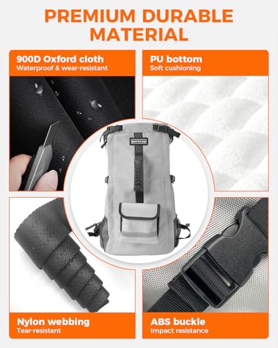 Waterproof Dog Backpack Carrier for Medium Dogs Under 30 lb, Grey | 4-Layer Protection, Adjustable Dog Hiking Backpack with Storage Pockets, Reflective Strips, Non-Slip Handle for Travel - size: 13.3"L x 9.4"W x 24.4"H