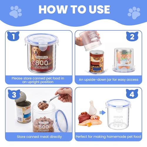 Hushee 3 Pcs Canned Dog Food Storage Container 27oz Airtight PP Canister with Leakproof Lid Reusable Airtight Can Cover Pet Food Container, Odor Control, Dishwasher Safe Keep Can Fresh in Fridge