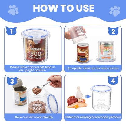 Hushee 3 Pcs Canned Dog Food Storage Container 27oz Airtight PP Canister with Leakproof Lid Reusable Airtight Can Cover Pet Food Container, Odor Control, Dishwasher Safe Keep Can Fresh in Fridge