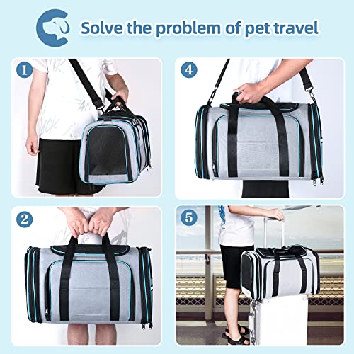 Cat/Dog Airline Approved Expandable Pet Carrier for Small Pets - Removable Pad, Pockets, TSA Compliant - size: 43.0"L x 32.0"W x 12.0"H