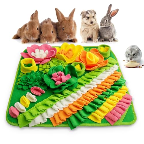 Rabbit Foraging Mat, 20"x20" Pet Snuffle Mat Interactive Snuffle Feeding Toy for Rabbits Guinea Pigs Chinchillas, Washable Pet Feed Game Bunny Toys to Stimulate Natural Foraging Skills