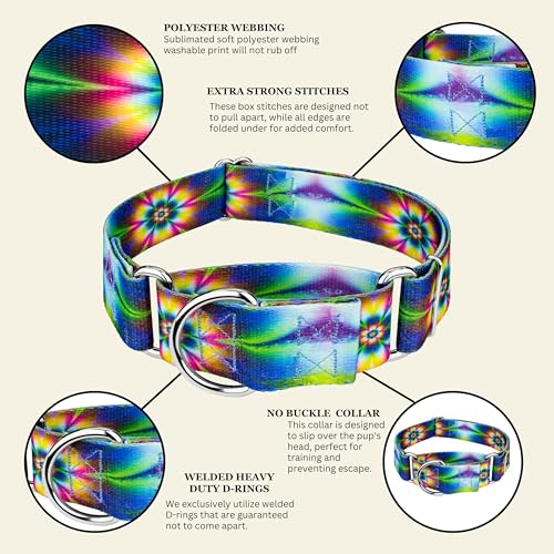 Country Brook Petz - HossFit Jr Wide Martingale Dog Collar - Groovy Collection Featuring Far Out Designs (Tie Dye Flowers, Extra Large) - color: Tie Dye Flowers, size: Extra Large (Pack of 1)