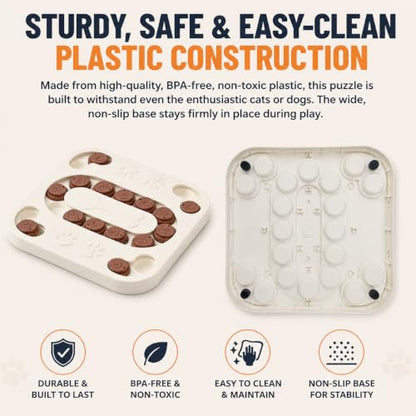 Cat Puzzle Toy, Treat Dispenser & Slow Feeder for Cat and Dog (white) | Sturdy Plastic Enrichment Toys for Mental Stimulation,Reduces Boredom & Destructive Chewing - color: white