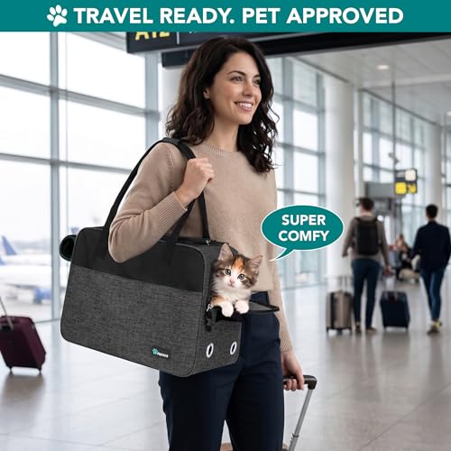 PetAmi Dog Purse Carrier for Small Dogs Cats, TSA Airline Approved Soft-Sided Pet Carrier with Pockets, Ventilated Travel Tote Bag with Bed & Shoulder Strap, Puppy Kitten, Max 12 lbs, Heather Charcoal - color: Heather Charcoal