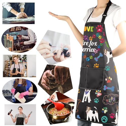 MBMSO Wire Fox Terrier Apron Dog Apron with Pockets Wire Fox Terrier Gifts for Dog Lover Dog Owner Gift Dog Mom Kitchen Apron