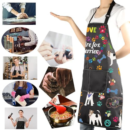 MBMSO Wire Fox Terrier Apron Dog Apron with Pockets Wire Fox Terrier Gifts for Dog Lover Dog Owner Gift Dog Mom Kitchen Apron