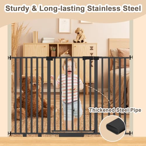 Extra Wide Baby Gate Fits 30-63 Inch Wide Opening, Toddler Pet Gate for Stairs Doorways Hallways Indoor, Walk Thru Large Long Dog Gates Pressure Mounted White