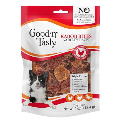Good 'n' Tasty Kabob Bites Treat for All Dogs, 4 Ounce, Gourmet Dog Treats with Chicken, Duck or Chicken Liver, New Improved Formula for Softer Texture - size: 4 Ounce (Pack of 1), style: Kabob Bites