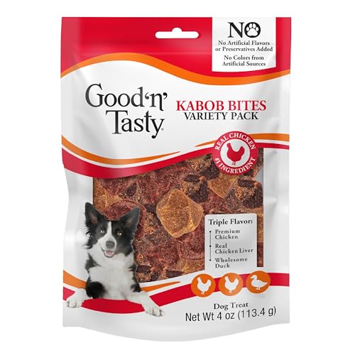 Good 'n' Tasty Kabob Bites Treat for All Dogs, 4 Ounce, Gourmet Dog Treats with Chicken, Duck or Chicken Liver, New Improved Formula for Softer Texture - size: 4 Ounce (Pack of 1), style: Kabob Bites