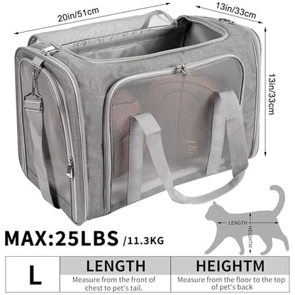 Soft-Sided Cat/Dog/Pet Carrier, Collapsible Pets Travel Carriers for Big Cats/Small Dogs with Shoulder Strap & Removable Mat, Mesh Puppy Carry Bag, Up to 25 Lbs(Gray) - color: GRAY, size: 20"L x 13"W x 13"H