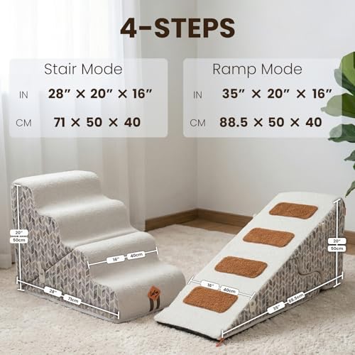 Laifug Pet Dog Stairs for Small Dogs 19.7" H, 2 in 1 Transformable 4-Step Pet Stairs and ramp, Dog Steps for Couch Bed (18~24 in) with Durable Non-Slip Waterproof Cover