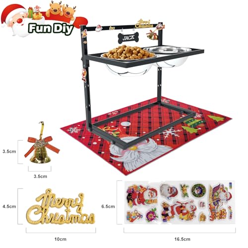 SHAINFUN Christmas Elevated Dog Bowls for Large Breeds with Mat, Adjustable Height, Tall Raised Dog Food Water Bowl Stand Gift for Dogs - size: X-large dogs with Christmas Mat