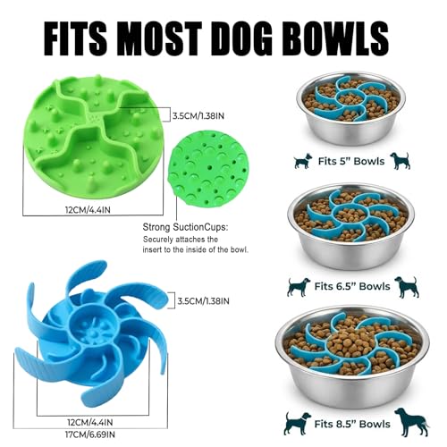 2PCS Slow Feeder Insert for Dog Bowls – Silicone Inserts that Turn Regular Bowls Into Slow Feeder Bowls, Fits Most Flat-Bottom Pet Bowls, Strong Suction Cups, Dishwasher Safe