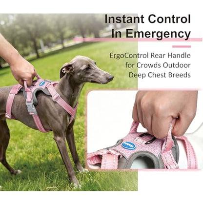 ThinkPet Flexfit 3-Strap Escape Proof Dog Harness, No Pull Front Clip 2-in-1 Vest with Control Handle, 360° Reflective Breathable Adjustable Harness for Greyhound Whippet Vizsla, Large, Pink - color: Pink, size: Large