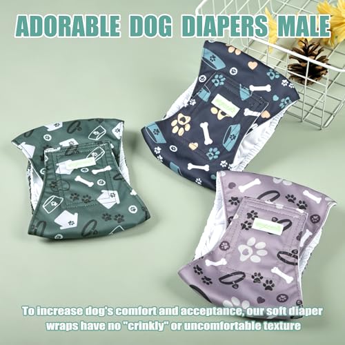 wegreeco Washable Male Dog Belly Band (Stylish Pattern) - Pack of 3 - Dog Diapers Male - Washable Male Dog Belly Wrap (Bones & Footprints, X-Small) - color: Bones & Footprints, size: X-Small (Pack of 3)