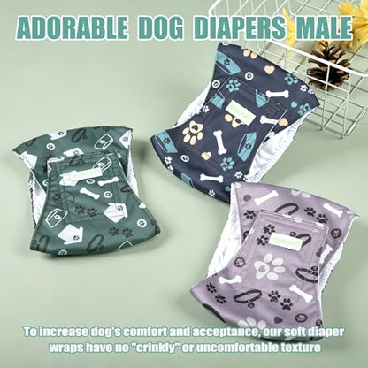 wegreeco Washable Male Dog Belly Band (Stylish Pattern) - Pack of 3 - Dog Diapers Male - Washable Male Dog Belly Wrap (Bones & Footprints, X-Small) - color: Bones & Footprints, size: X-Small (Pack of 3)