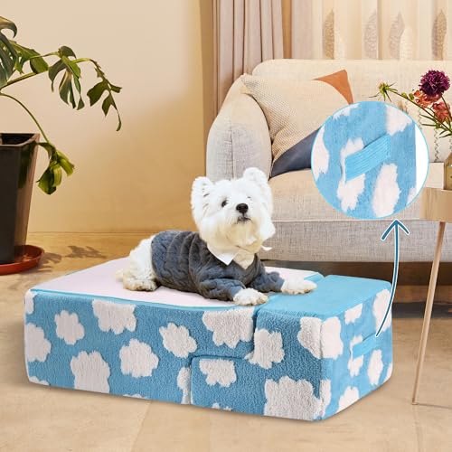 Pet Stairs for Small Dog Stairs for Sofa and Bed High Density Foam Stairs Pet Ladder with Removable Washable Cover Non-Slip Base(4 Steps Blue) - color: 4 Steps Blue