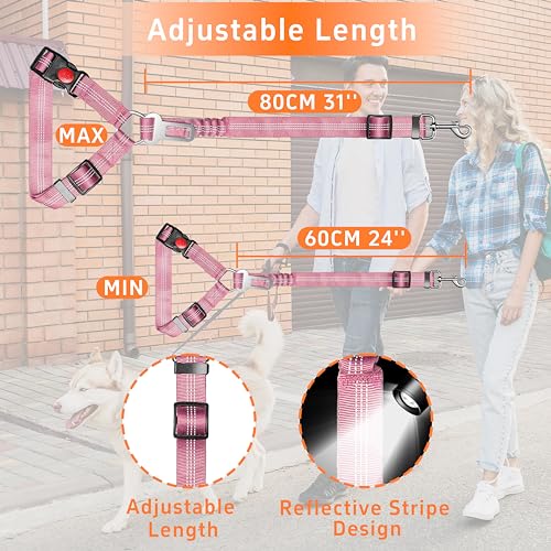 Seyezo 3-Piece Dog Car Harness Set - Retractable, Adjustable, Reflective Dog Seatbelt for Vehicle Headrests - Heavy Duty & High Elastic, Pink - color: 03-2PCS Pink