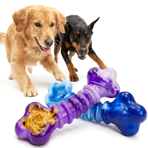 Kseroo 2-Pack Indestructible Dog Toys for Aggressive Chewers: Beef-Flavored Tough Dog Chew Toys, Nylon Large Dog Chew Toys to Keep Them Busy, Dog Chew Bones for 25-70lbs Medium & Large Dogs - color: Purple