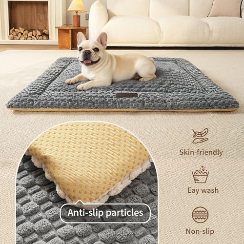 SOMAHE Cat & Dog Bed Mat, Soft Plush Flat Cat Bed with Non-Slip Bottom, 1.2" Thick All-Season Kneading Cushion, Machine Washable Pet Bed for Cats & Small Dogs 20×27Inch, Grey - color: Grey, size: 27"L x 20"W x 1.2"Th