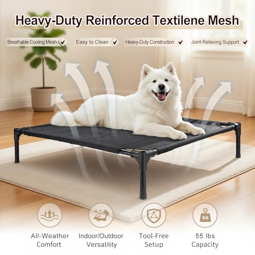 36" Outdoor Dog House Indoor Shelter for Small to Medium Dogs up to 55 lbs, Elevated Pet Bed with Removable Canopy, Breathable Mesh Windows, Raised Cooling Shelter for Patio Yard