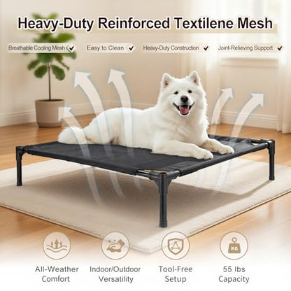 36" Outdoor Dog House Indoor Shelter for Small to Medium Dogs up to 55 lbs, Elevated Pet Bed with Removable Canopy, Breathable Mesh Windows, Raised Cooling Shelter for Patio Yard
