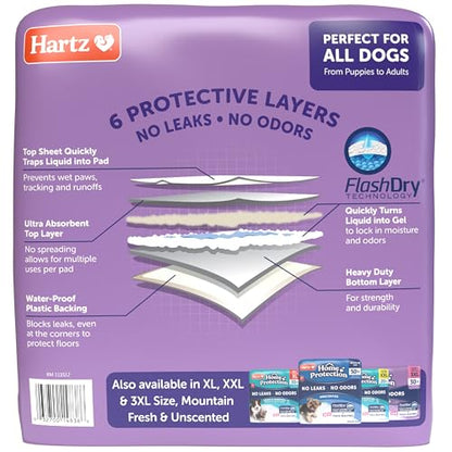 Hartz Home Protection Super Absorbent Odor Eliminating Lavender Scented No Leak Dog Pads, 50 count - size: 21 x 21 (50 count)