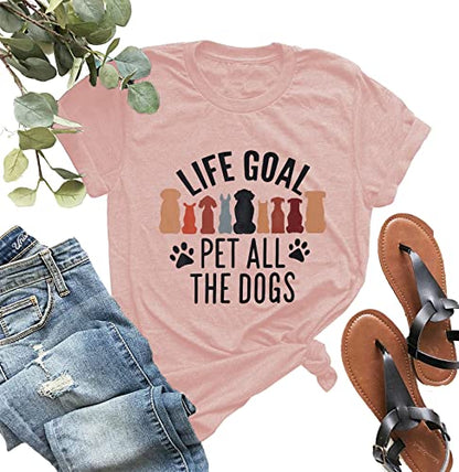 Dog Mom T-Shirt for Women - Pet Lover Shirt With Funny Saying Letter Print - All The Dogs Dog Mama Tee Top - color: Pink-a, size: Medium