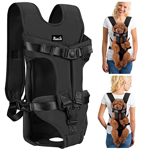 Lukovee Dog Backpack Carrier, Legs Out Easy-fit Dog Front Carrier for Small Medium Dogs, Adjustable Hands Free Dog Chest Carrier for Hiking Cycling (B,Medium) - color: Black