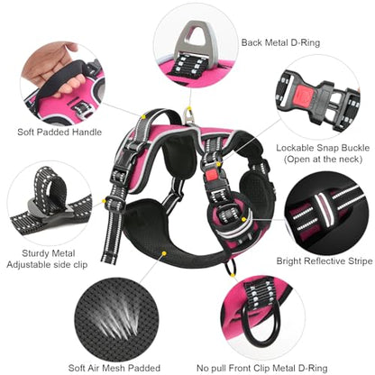 Timos No Pull Dog Harness, No Choke Front Lead Dog Reflective Harness, Adjustable Soft Padded Pet Vest with Easy Control Handle for Small Medium Large Dogs, S - color: Lock-Rosy, size: Small (Pack of 1)