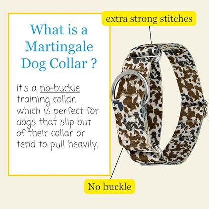 Country Brook Petz - HossFit Jr Wide Martingale Dog Collar - Country and Western Collection Featuring Rustic Designs (Cow Print, Medium) - color: Cow Print, size: Medium (Pack of 1)