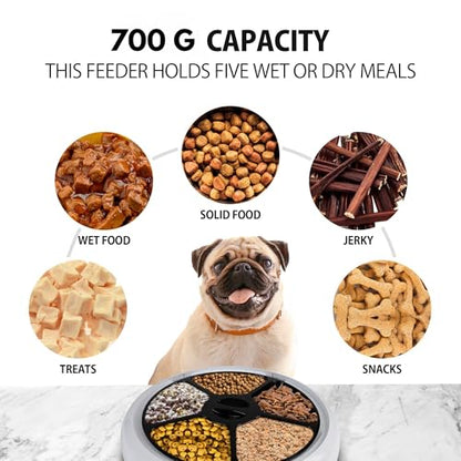 Lentek 5-Meal Automatic Pet Feeder with Voice Recording, Digital Timer, 25 oz Capacity, Food Dispenser for Cats, Dogs & Small Pets