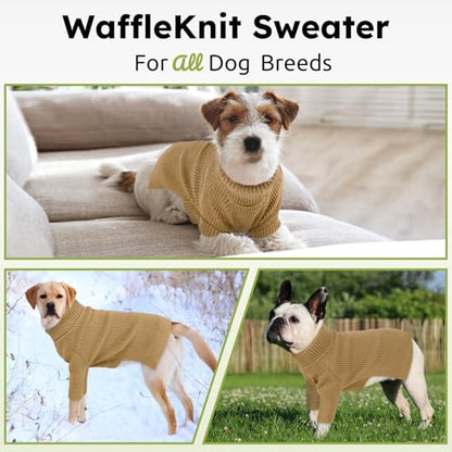 Queenmore Dog Sweater - Knitted Turtleneck Long Sleeve Check Pattern Dog Sweater, Warm Fall & Winter Browns: XS, S, M, L, XL - color: Brown, size: X-Large