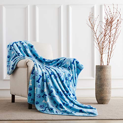 Allisandro Luxurious Dog Blanket, 350 GSM Super Fuzzy Microplush Fleece Pet Blankets for Small Medium Large Dogs and Cats, Blue Paw and Bone, 40" x 32" - color: Blue Paw and Bone, size: 40" x 32"