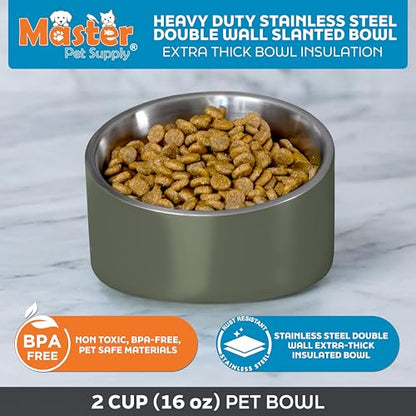 Master Pet Supply Stainless Steel Slanted Dog Cat Food Bowl - 16 oz Heavy Duty - Camo Patrol, Double Wall Insulated, Non-Slip Elevated Bowl for French Bulldogs Pugs Cats, Anti Rust Dishwasher Safe - color: Camo Patrol, size: 2 Cups (16 oz)
