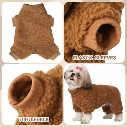 Reginary 3 Pcs Winter Dog Pajamas Fleece Puppy Clothes Warm Doggy Fuzzy for 4 Legs Pet Cute Coats Elastic Soft Winter Holiday Jumpsuit Sweater Bodysuit Small Medium Dog Apparel White Beige Brown(L) - size: L