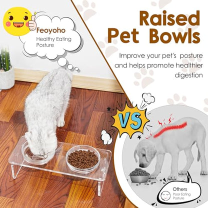 Elevated Dog & Cat Bowls – 3.75” Acrylic Raised Pet Feeder Stand with 2 Stainless Steel & 2 Glass Bowls – Food & Water Dish Set for Puppy/Small Dogs & Cats - size: Small Dogs & Cats-3.75" Height
