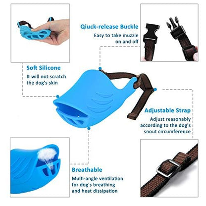 Dog Muzzle, Soft Duck Silicone Mouth Cover with Adjustable Strap for Small Medium Dogs, Best to Prevent Barking, Biting, and Chewing (L, Blue) - color: Blue, size: L
