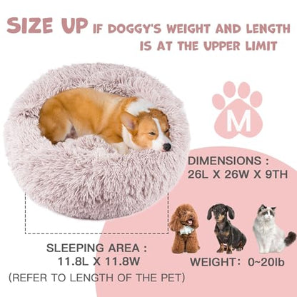 Himax Dog Beds for Medium Dogs, Donut Dogs Beds with Blanket Attached, Calming Dog Bed Washable (20"/26"/35") Beige - color: Beige, size: 26.0"L x 26.0"W x 9.0"Th