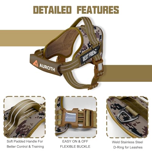 AUROTH Dog Harness and Leash Set, Soft Padded Service Dog Vest with 5.25FT Dog Leash, No Choke, Easy On Pet Vest, Adjustable Reflective No Pull Dog Harness Small Sized Dog, Easy Walking and Training - color: Desert Camo, size: Small
