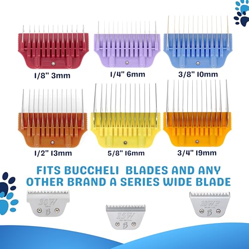 3mm - 19mm Wide Stainless Steel Clipper Guard Attachments for A5 Series | Snap-On/Off Design Combs for Professional Dog Grooming - color: 6Pcs Set(3mm,6mm,10mm,13mm,16mm,19mm)