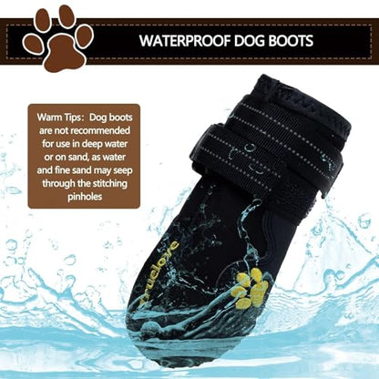 Expawlorer Dog Shoes for Large Dogs, Dog Shoes for Hot Pavement, Hiking Walking, Anti-Slip Rugged Sole,Waterproof Dog Booties for Outdoor Rain Days, All Weather Dog Boots & Paw Protectors (Black) - size: Size 7: 2.95"x2.99" (L*W) (Pack of 4)